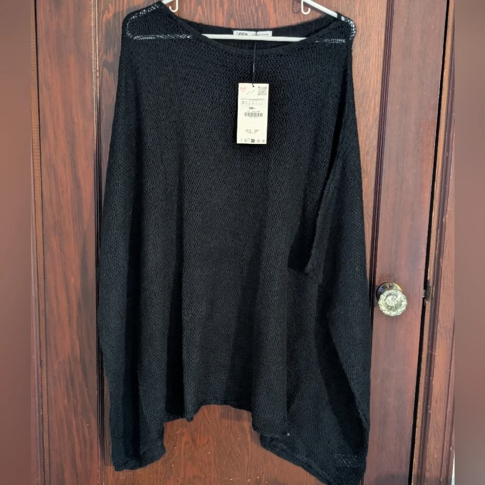 Zara Black Knit Wrap Alpaca Wool Blend Oversized Poncho Size XS/S_3